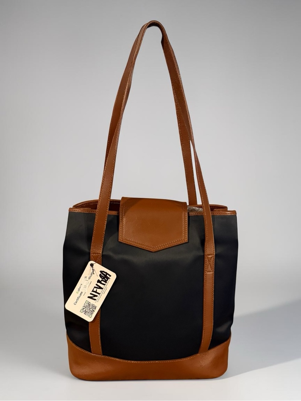 Yves Saint Laurent YSL Vintage Black Canvas Brown Leather Bucket Tote Bag COA - Picture 13 of 16